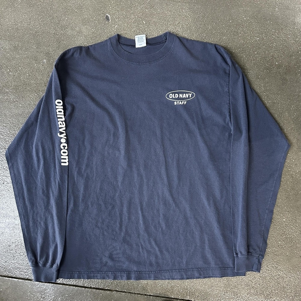 Old Navy Staff Shirt Mens Medium Blue Long Sleeve‎ Logo Workwear Tee T-Shirt